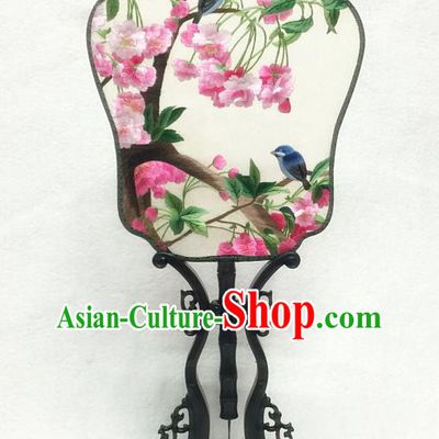 China Handmade Suzhou Embroidered Begonia Silk Fan Traditional Palace Fan Classical Dance Hanfu Fan