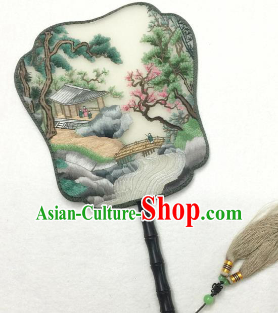 China Traditional Handmade Suzhou Embroidered Paysage Silk Fan Classical Dance Palace Fan China Traditional Handmade Suzhou Embroidered Paysage Silk Fan Classical Dance Palace Fan
