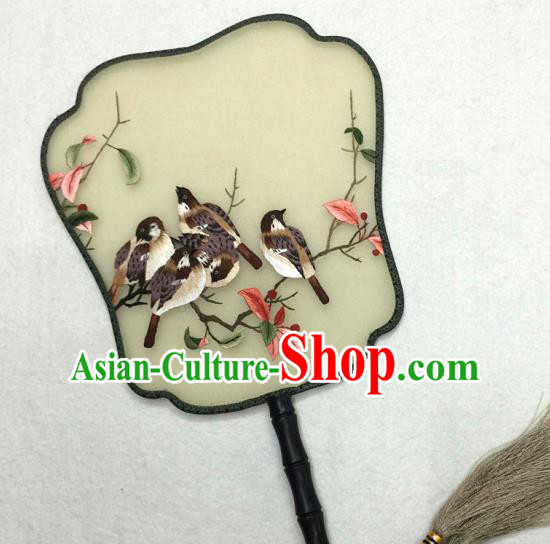 China Traditional Classical Dance Palace Fan Handmade Suzhou Embroidered Birds Silk Fan China Traditional Classical Dance Palace Fan Handmade Suzhou Embroidered Birds Silk Fan