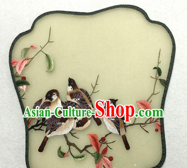 China Traditional Classical Dance Palace Fan Handmade Suzhou Embroidered Birds Silk Fan China Traditional Classical Dance Palace Fan Handmade Suzhou Embroidered Birds Silk Fan