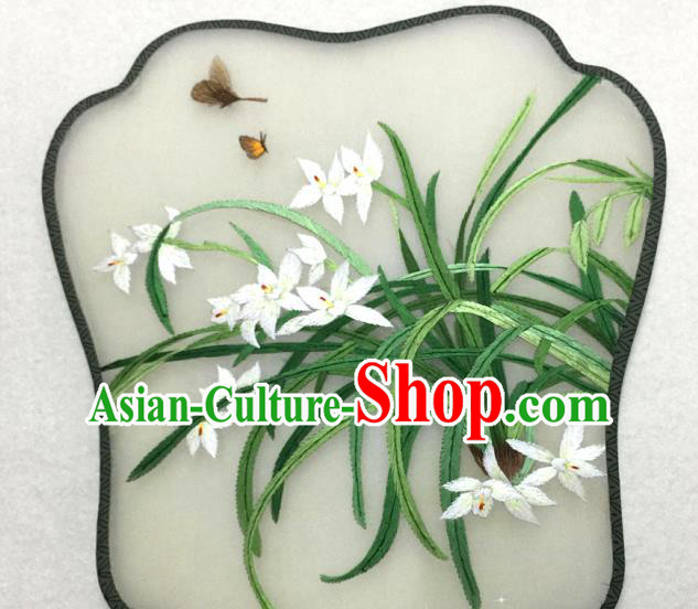 China Traditional Palace Fan Classical Dance Silk Fan Handmade Suzhou Embroidered Orchids Silk Fan China Traditional Palace Fan Classical Dance Silk Fan Handmade Suzhou Embroidered Orchids Silk Fan
