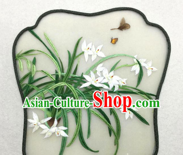 China Traditional Palace Fan Classical Dance Silk Fan Handmade Suzhou Embroidered Orchids Silk Fan China Traditional Palace Fan Classical Dance Silk Fan Handmade Suzhou Embroidered Orchids Silk Fan