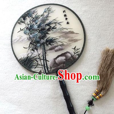 China Handmade Suzhou Embroidered Bamboo Silk Fan Traditional Palace Fan Classical Dance Circular Fan
