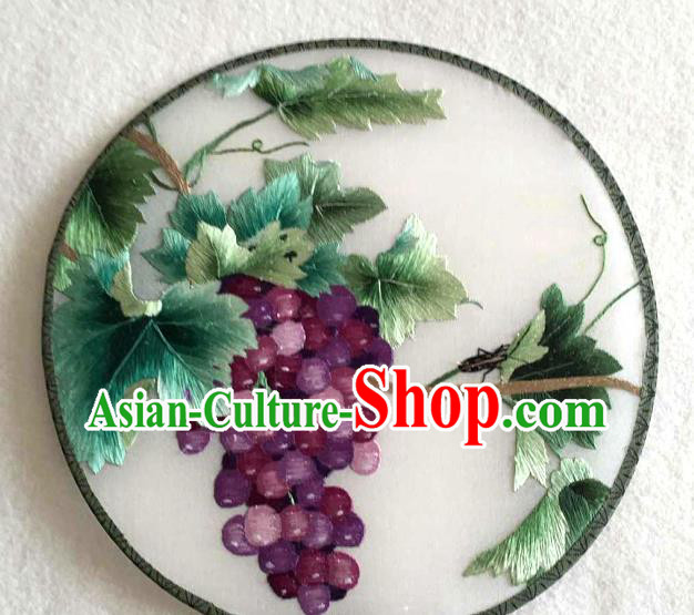 China Traditional Suzhou Embroidered Grape Fan Handmade Palace Fan Classical Dance Circular Silk Fan China Traditional Suzhou Embroidered Grape Fan Handmade Palace Fan Classical Dance Circular Silk Fan