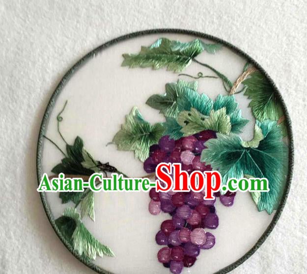 China Traditional Suzhou Embroidered Grape Fan Handmade Palace Fan Classical Dance Circular Silk Fan China Traditional Suzhou Embroidered Grape Fan Handmade Palace Fan Classical Dance Circular Silk Fan