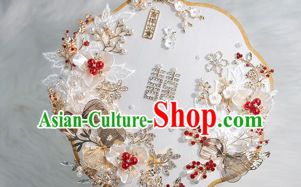 China Classical Wedding Circular Fan Traditional Handmade Shell Flowers Palace Fan China Classical Wedding Circular Fan Traditional Handmade Shell Flowers Palace Fan