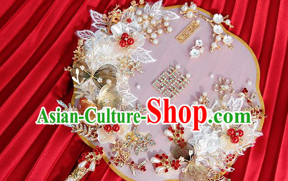 China Classical Wedding Circular Fan Traditional Handmade Shell Flowers Palace Fan China Classical Wedding Circular Fan Traditional Handmade Shell Flowers Palace Fan