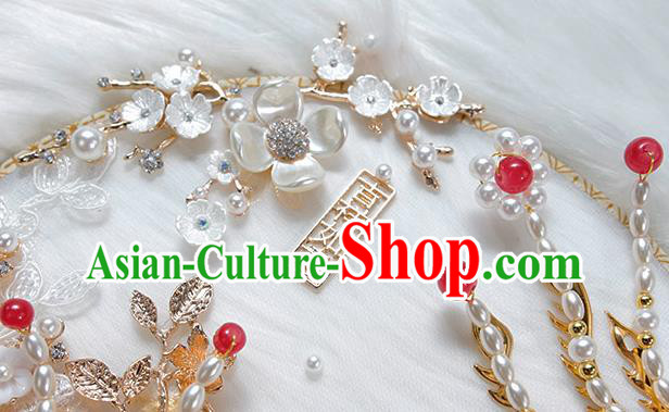China Traditional Handmade Shell Plum Blossom Palace Fan Classical Wedding Golden Phoenix Circular Fan China Traditional Handmade Shell Plum Blossom Palace Fan Classical Wedding Golden Phoenix Circular Fan
