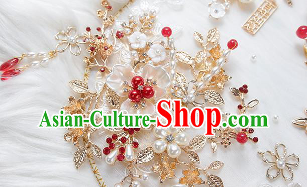 China Traditional Handmade Shell Plum Blossom Palace Fan Classical Wedding Golden Phoenix Circular Fan China Traditional Handmade Shell Plum Blossom Palace Fan Classical Wedding Golden Phoenix Circular Fan