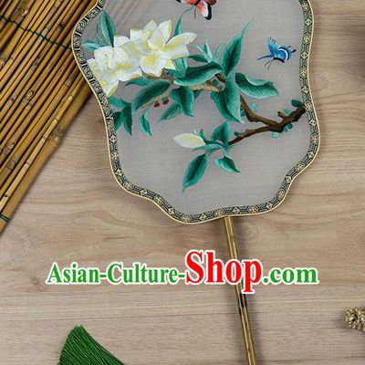 China Handmade Mottled Bamboo Palace Fan Traditional Silk Fan Classical Hanfu Accessories Embroidered Fan