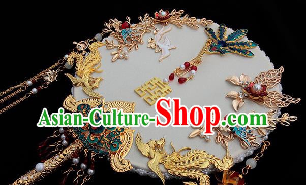 China Handmade Palace Fan Classical Wedding Circular Fan Traditional Blueing Phoenix Fan China Handmade Palace Fan Classical Wedding Circular Fan Traditional Blueing Phoenix Fan