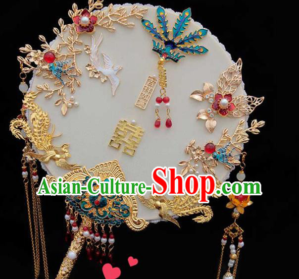 China Handmade Palace Fan Classical Wedding Circular Fan Traditional Blueing Phoenix Fan China Handmade Palace Fan Classical Wedding Circular Fan Traditional Blueing Phoenix Fan