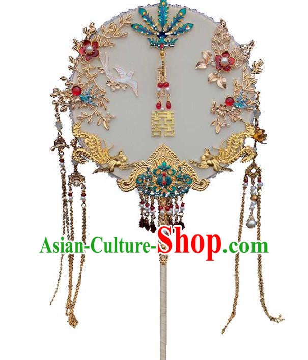 China Handmade Palace Fan Classical Wedding Circular Fan Traditional Blueing Phoenix Fan China Handmade Palace Fan Classical Wedding Circular Fan Traditional Blueing Phoenix Fan