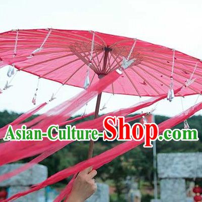 China Handmade Red Silk Umbrella Traditional Ribbon Tassel Umbrella