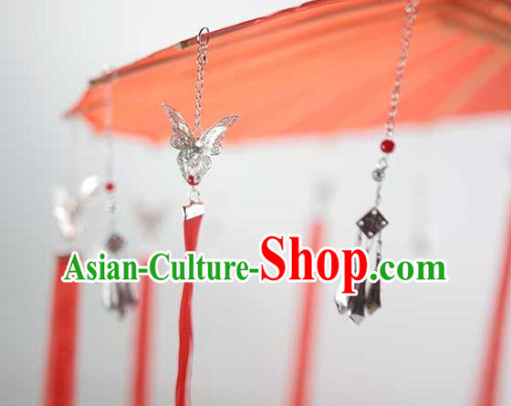 China Handmade Red Silk Umbrella Traditional Ribbon Tassel Umbrella China Handmade Red Silk Umbrella Traditional Ribbon Tassel Umbrella