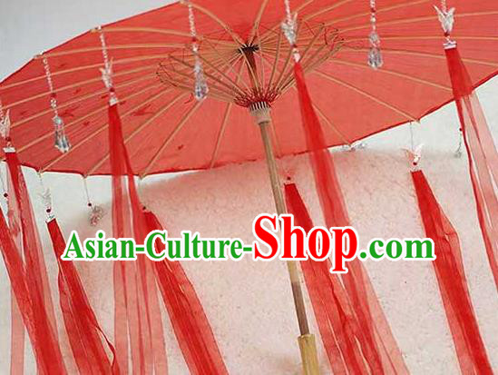 China Handmade Red Silk Umbrella Traditional Ribbon Tassel Umbrella China Handmade Red Silk Umbrella Traditional Ribbon Tassel Umbrella