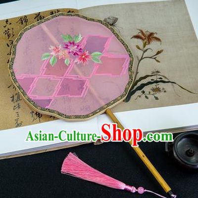 China Embroidered Fans Handmade Palace Fan Traditional Hanfu Pink Silk Fan