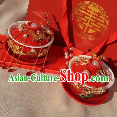 China Handmade Red Cups Traditional Wedding Tea Cups