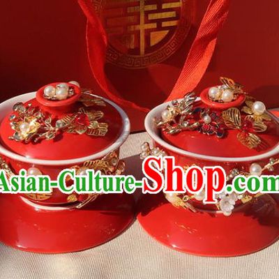 China Traditional Wedding Tea Cups Handmade Red Ceramics Cups
