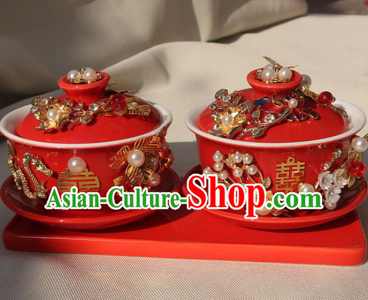 China Traditional Wedding Tea Cups Handmade Red Ceramics Cups China Traditional Wedding Tea Cups Handmade Red Ceramics Cups