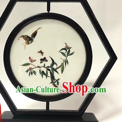 China Traditional Embroidery Craft Handmade Ornament Wenge Embroidered Table Screen