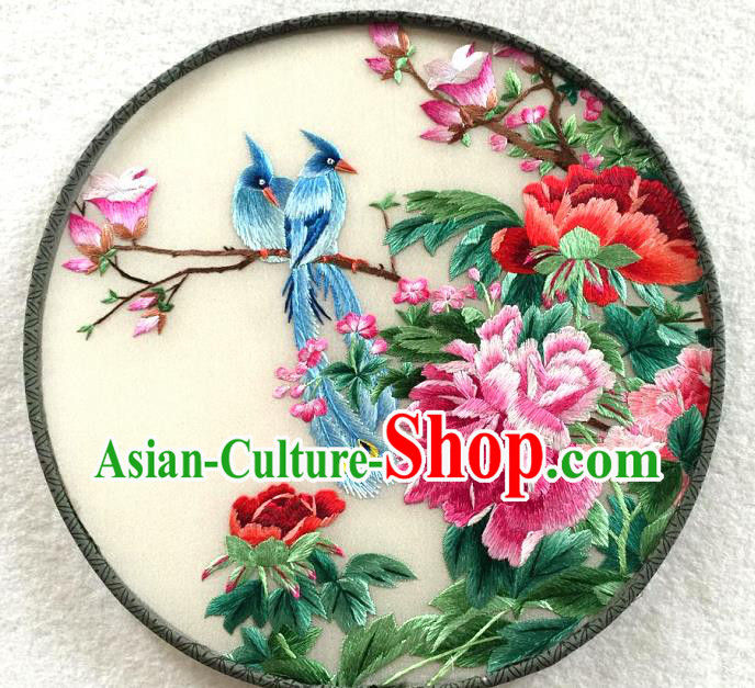 China Traditional Handmade Palace Fan Embroidered Peony Bird Silk Fan Hanfu Circular Fan China Traditional Handmade Palace Fan Embroidered Peony Bird Silk Fan Hanfu Circular Fan