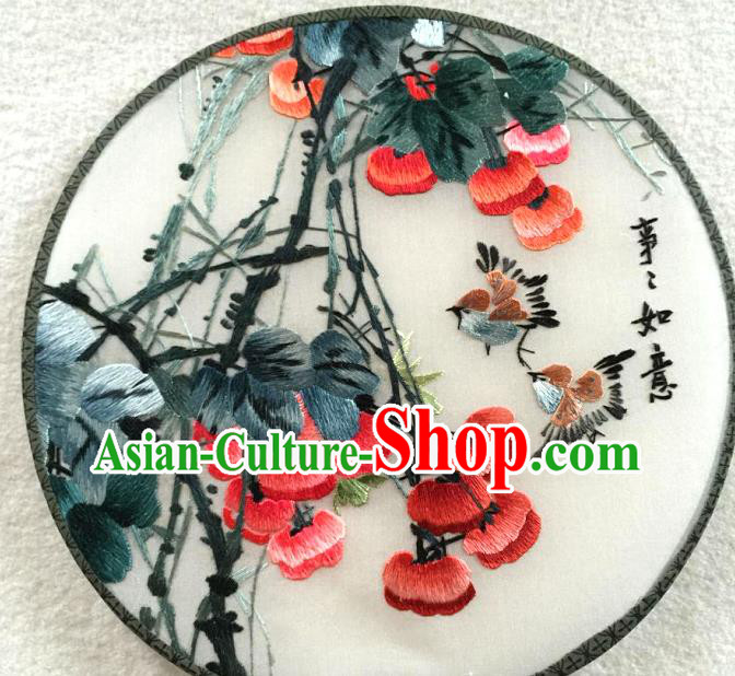 China Handmade Palace Fan Traditional Hanfu Circular Fan Embroidered Persimmon Silk Fan China Handmade Palace Fan Traditional Hanfu Circular Fan Embroidered Persimmon Silk Fan