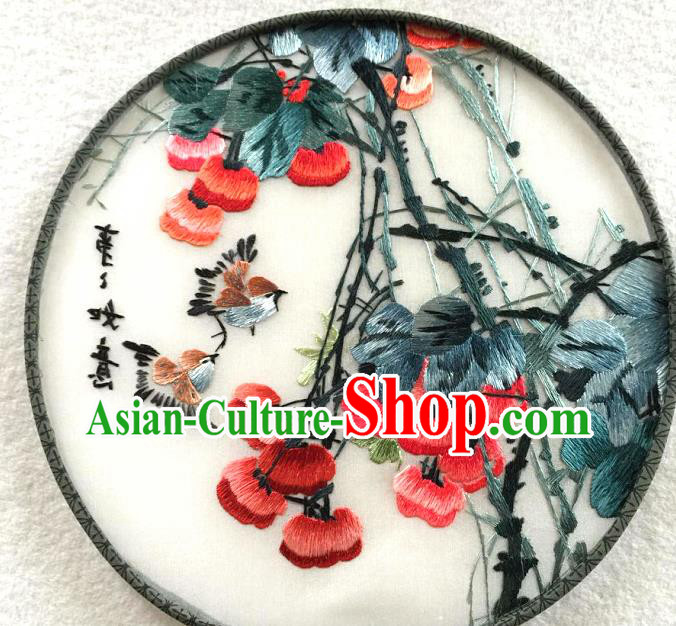 China Handmade Palace Fan Traditional Hanfu Circular Fan Embroidered Persimmon Silk Fan China Handmade Palace Fan Traditional Hanfu Circular Fan Embroidered Persimmon Silk Fan