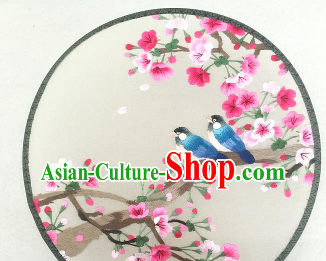 China Traditional Hanfu Circular Fan Handmade Embroidered Begonia Birds Palace Fan China Traditional Hanfu Circular Fan Handmade Embroidered Begonia Birds Palace Fan