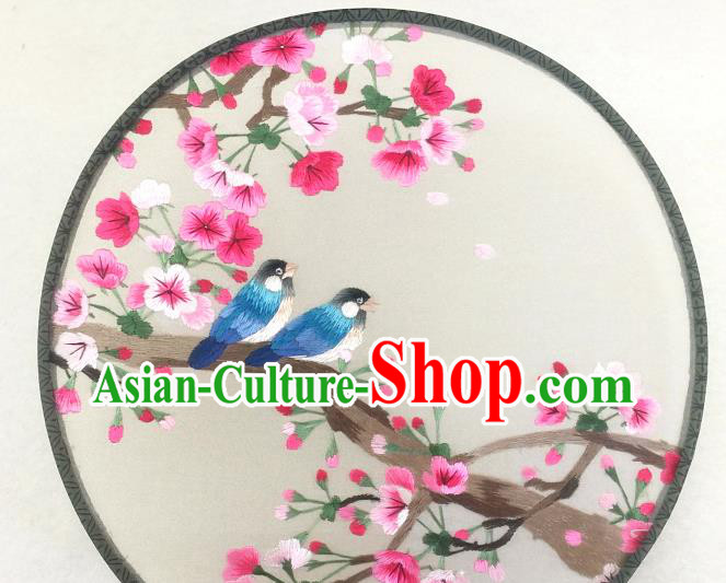 China Traditional Hanfu Circular Fan Handmade Embroidered Begonia Birds Palace Fan China Traditional Hanfu Circular Fan Handmade Embroidered Begonia Birds Palace Fan