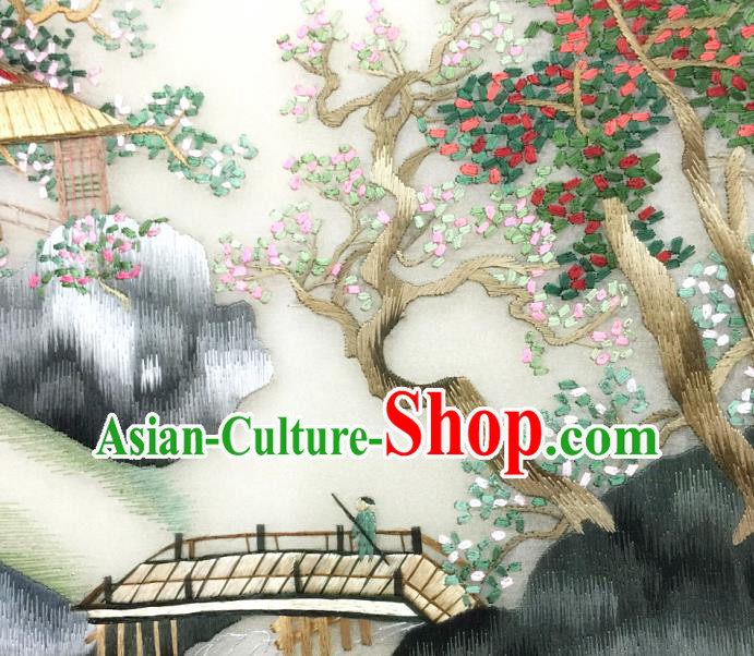Handmade China Silk Fan Traditional Hanfu Circular Fan Embroidered Waterside Pavilion Palace Fan Handmade China Silk Fan Traditional Hanfu Circular Fan Embroidered Waterside Pavilion Palace Fan
