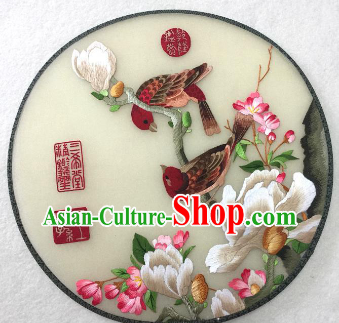 Handmade China Traditional Hanfu Circular Fan Embroidered Mangnolia Palace Fan Silk Fan Handmade China Traditional Hanfu Circular Fan Embroidered Mangnolia Palace Fan Silk Fan