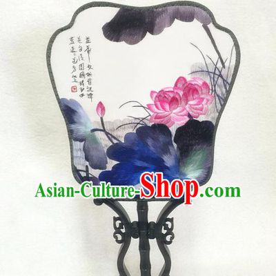 Handmade Embroidered Lotus Silk Fan China Palace Fan Traditional Classical Dance Hanfu Fan