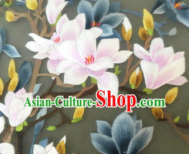 China Classical Dance Palace Fan Traditional Hanfu Fan Handmade Embroidered Mangnolia Silk Fan China Classical Dance Palace Fan Traditional Hanfu Fan Handmade Embroidered Mangnolia Silk Fan