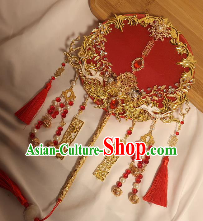 China Classical Dance Silk Fan Handmade Bride Palace Fan Traditional Wedding Circular Fan China Classical Dance Silk Fan Handmade Bride Palace Fan Traditional Wedding Circular Fan