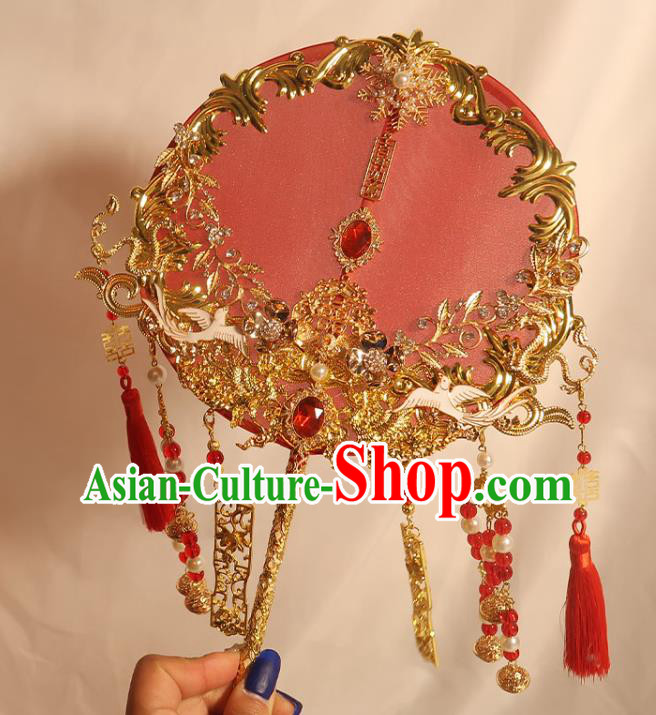 China Classical Dance Silk Fan Handmade Bride Palace Fan Traditional Wedding Circular Fan China Classical Dance Silk Fan Handmade Bride Palace Fan Traditional Wedding Circular Fan