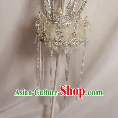 Handmade Queen White Crystal Sceptre Top Grade Wedding Bridal Bouquet Bride Royal Crown Cane