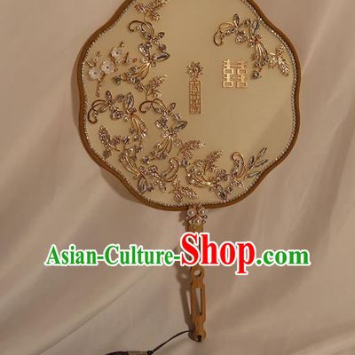 China Classical Dance Silk Fan Handmade Bride Crystal Palace Fan Traditional Wedding Plum Blossom Fan