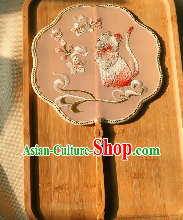 China Traditional Ancient Princess Embroidered Cat Circular Fan Handmade Hanfu Fan Bride Palace Fan China Traditional Ancient Princess Embroidered Cat Circular Fan Handmade Hanfu Fan Bride Palace Fan