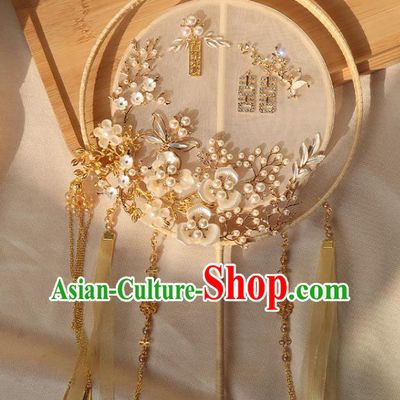 China Handmade Hanfu Silk Fan Traditional Wedding Champagne Palace Fan Ancient Princess Circular Fan