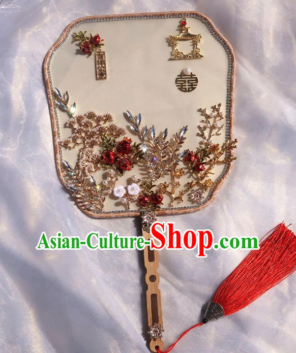 China Handmade Red Pomegranate Palace Fan Classical Hanfu Fan Traditional Wedding Silk Fan China Handmade Red Pomegranate Palace Fan Classical Hanfu Fan Traditional Wedding Silk Fan