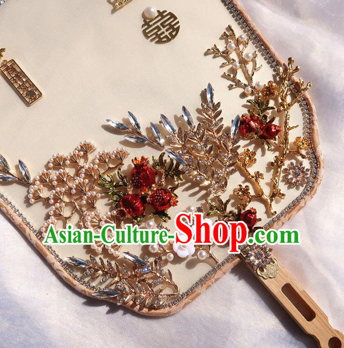 China Handmade Red Pomegranate Palace Fan Classical Hanfu Fan Traditional Wedding Silk Fan China Handmade Red Pomegranate Palace Fan Classical Hanfu Fan Traditional Wedding Silk Fan