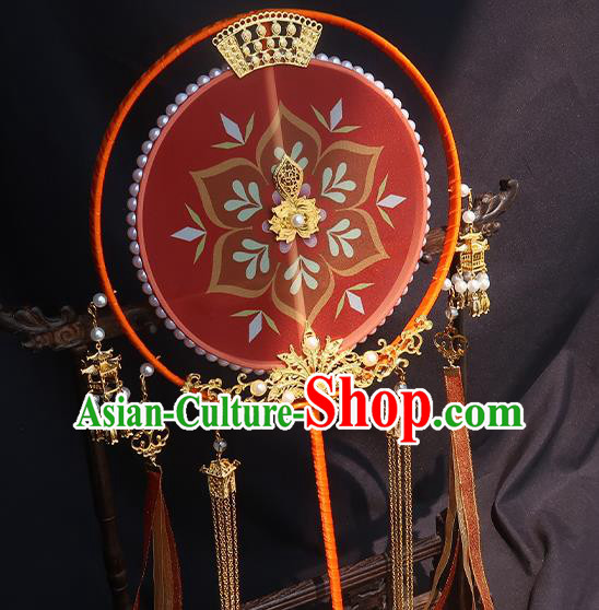 China Traditional Wedding Red Silk Fan Classical Hanfu Tassel Fan Handmade Palace Fan China Traditional Wedding Red Silk Fan Classical Hanfu Tassel Fan Handmade Palace Fan