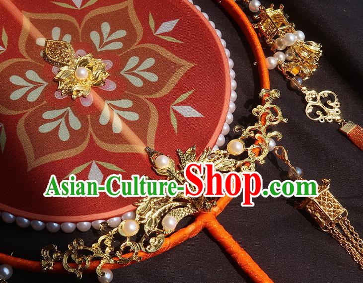 China Traditional Wedding Red Silk Fan Classical Hanfu Tassel Fan Handmade Palace Fan China Traditional Wedding Red Silk Fan Classical Hanfu Tassel Fan Handmade Palace Fan