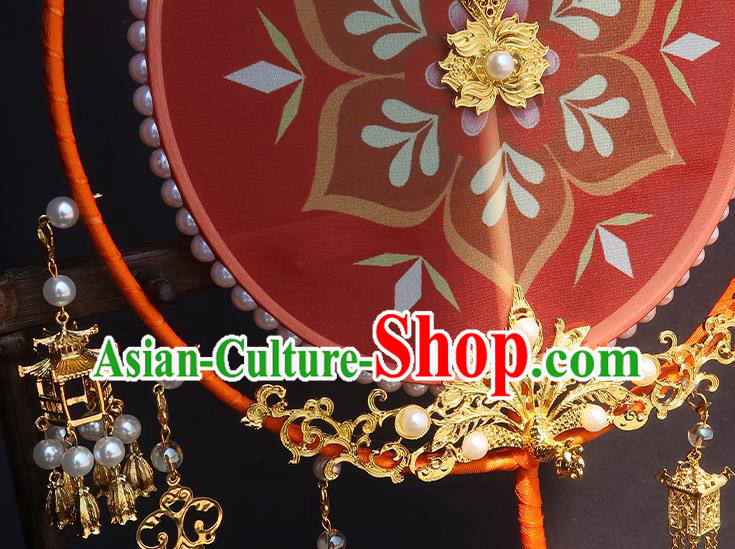 China Traditional Wedding Red Silk Fan Classical Hanfu Tassel Fan Handmade Palace Fan China Traditional Wedding Red Silk Fan Classical Hanfu Tassel Fan Handmade Palace Fan