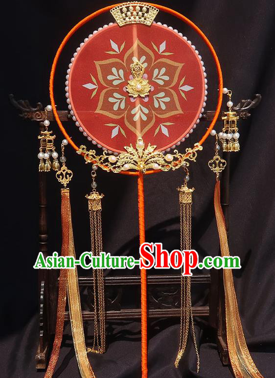 China Traditional Wedding Red Silk Fan Classical Hanfu Tassel Fan Handmade Palace Fan China Traditional Wedding Red Silk Fan Classical Hanfu Tassel Fan Handmade Palace Fan