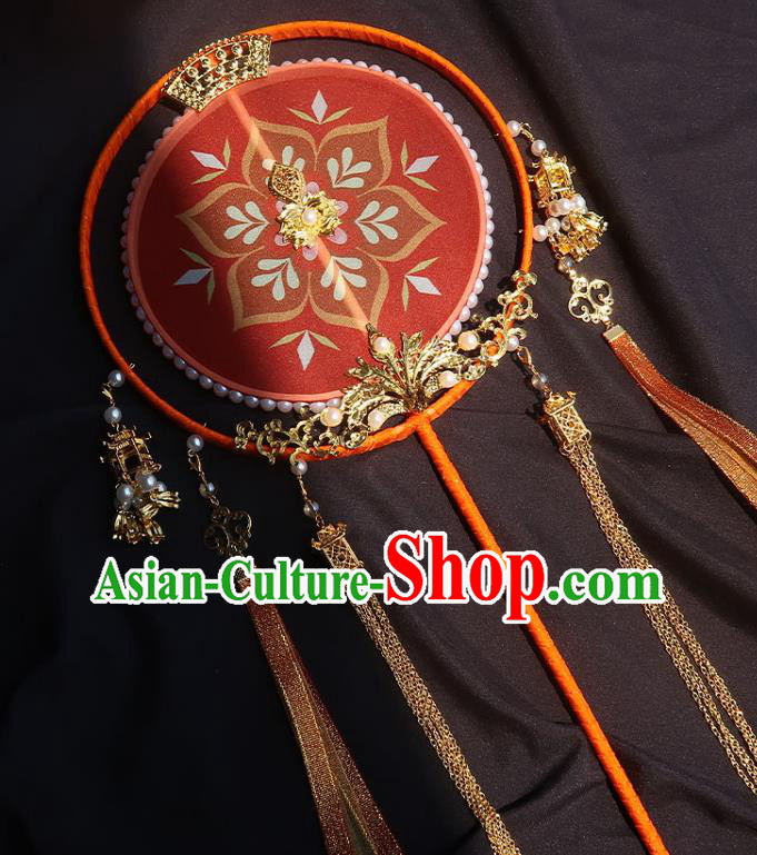 China Traditional Wedding Red Silk Fan Classical Hanfu Tassel Fan Handmade Palace Fan China Traditional Wedding Red Silk Fan Classical Hanfu Tassel Fan Handmade Palace Fan