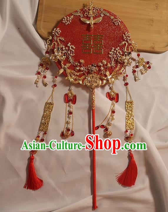 China Handmade Bride Palace Fan Classical Dance Circular Fan Traditional Wedding Red Silk Fan China Handmade Bride Palace Fan Classical Dance Circular Fan Traditional Wedding Red Silk Fan