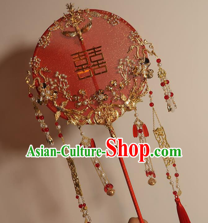 China Handmade Bride Palace Fan Classical Dance Circular Fan Traditional Wedding Red Silk Fan China Handmade Bride Palace Fan Classical Dance Circular Fan Traditional Wedding Red Silk Fan