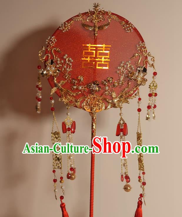 China Handmade Bride Palace Fan Classical Dance Circular Fan Traditional Wedding Red Silk Fan China Handmade Bride Palace Fan Classical Dance Circular Fan Traditional Wedding Red Silk Fan